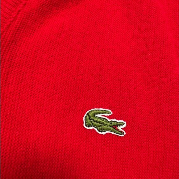 Vintage 70s - 80's IZOD Lacoste Men's Sweater, size Large, Bright Red, V Neck - Picture 9 of 9